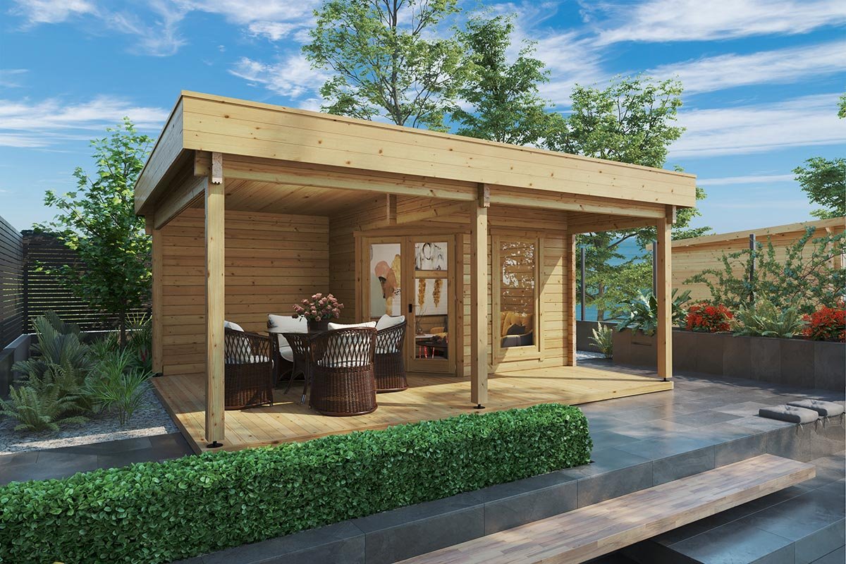 Small garden room with large terrace "Remo 3" 6m² | 4x6m | G022 Petit Abri de Jardin Avec Terrasse « Remo-3 » 6m² | 4 x 6 m | 44mm – Image 1