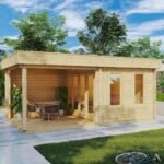 Abri de jardin au sol « Lucas D » avec auvent 9m² | 44mm