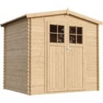 Timbela – Abri de jardin bois 4,33 m² avec double porte verrouillable – Dimensions L236 x l226 x H218 cm – Pin nordique traité – M369F