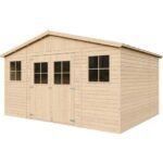 Abri de Jardin en Bois Naturel - Stockage extérieur avec fenêtres- H246x418x320 cm/12 m²- hangar en bois naturel - Atelier rangement outils et vélos- Timbela M331 – Image 3