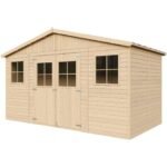 Abri de Jardin en Bois Naturel - Stockage extérieur avec fenêtres- H246x418x220 cm/8 m² hangar en bois naturel - Atelier rangement outils et vélos- TIMBELA M332 – Image 5