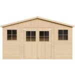 Abri de Jardin en Bois Naturel - Stockage extérieur avec fenêtres- H246x418x220 cm/8 m² hangar en bois naturel - Atelier rangement outils et vélos- TIMBELA M332