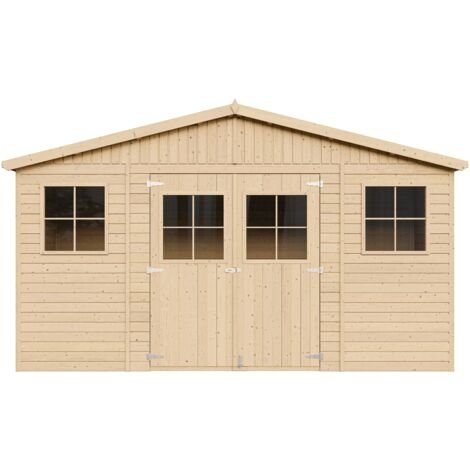 26984886_2 Abri de Jardin en Bois Naturel - Stockage extérieur avec fenêtres- H246x418x220 cm/8 m² hangar en bois naturel - Atelier rangement outils et vélos- TIMBELA M332 – Image 1