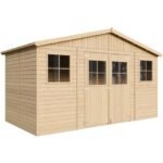 Abri de Jardin en Bois Naturel - Stockage extérieur avec fenêtres- H246x418x220 cm/8 m² hangar en bois naturel - Atelier rangement outils et vélos- TIMBELA M332 – Image 6