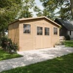 Abri de Jardin en Bois Naturel - Stockage extérieur avec fenêtres- H246x418x220 cm/8 m² hangar en bois naturel - Atelier rangement outils et vélos- TIMBELA M332 – Image 2