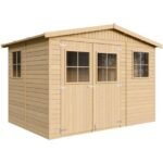 Abri de Jardin en Bois Naturel - Stockage extérieur avec fenêtres- H226x324x216 cm/6 m² hangar en bois naturel - Atelier rangement outils et vélos- Timbela M334 – Image 6