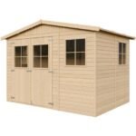 Abri de Jardin en Bois Naturel - Stockage extérieur avec fenêtres- H226x324x216 cm/6 m² hangar en bois naturel - Atelier rangement outils et vélos- Timbela M334
