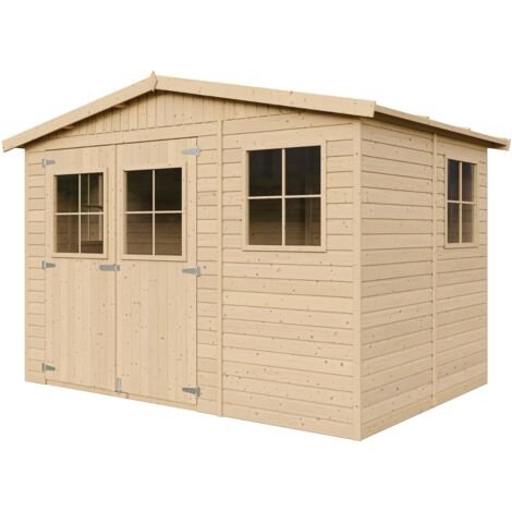 26984925_2 Abri de Jardin en Bois Naturel - Stockage extérieur avec fenêtres- H226x324x216 cm/6 m² hangar en bois naturel - Atelier rangement outils et vélos- Timbela M334 – Image 1