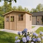 Abri de Jardin en Bois Naturel - Stockage extérieur avec fenêtres- H226x324x216 cm/6 m² hangar en bois naturel - Atelier rangement outils et vélos- Timbela M334 – Image 2