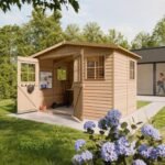 Abri de Jardin en Bois Naturel - Stockage extérieur avec fenêtres- H226x324x216 cm/6 m² hangar en bois naturel - Atelier rangement outils et vélos- Timbela M334 – Image 3