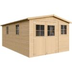 Abri de Jardin en Bois Naturel - Stockage extérieur avec fenêtres- H226x324x516 cm/15 m² hangar en bois naturel - Atelier rangement outils et vélos- TIMBELA M337