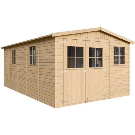 26984988_2 Abri de Jardin en Bois Naturel - Stockage extérieur avec fenêtres- H226x324x516 cm/15 m² hangar en bois naturel - Atelier rangement outils et vélos- TIMBELA M337 – Image 1