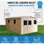 Abri de Jardin en Bois Naturel - Stockage extérieur avec fenêtres- H226x324x516 cm/15 m² hangar en bois naturel - Atelier rangement outils et vélos- TIMBELA M337 – Image 5