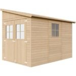 Abri de Jardin en Bois Naturel (sans paroi latérale)- Stockage extérieur avec fenêtres- H243x216x318 cm/6 m2, hangar en bois naturel - Atelier rangement outils et vélos- TIMBELA M339 – Image 7