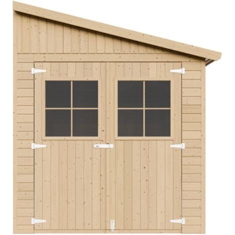 26985023_1 Abri de Jardin en Bois Naturel (avec paroi latérale) - Stockage extérieur avec fenêtres- H244x218x318 cm/6 m2, hangar en bois naturel - Atelier rangement outils et vélos- TIMBELA M339A – Image 1