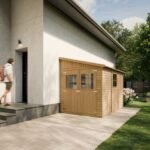 Abri de Jardin en Bois Naturel (avec paroi latérale) - Stockage extérieur avec fenêtres- H244x218x318 cm/6 m2, hangar en bois naturel - Atelier rangement outils et vélos- TIMBELA M339A – Image 7