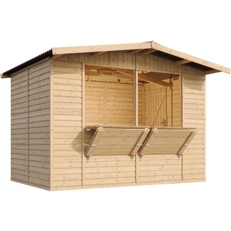 29081618_1 Grand stand de vendeur TIMBELA M150 - Avec comptoir 6 m2 - Deux fenêtres - Extérieures - Dimensions H232x336x263 cm – Image 1