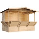 Timbela – Abri de jardin en bois 6m² – M150B – Dimensions 263x336x232 cm – Pin nordique – Toit en tôle ondulée – Porte verrouillable - H232x336x263