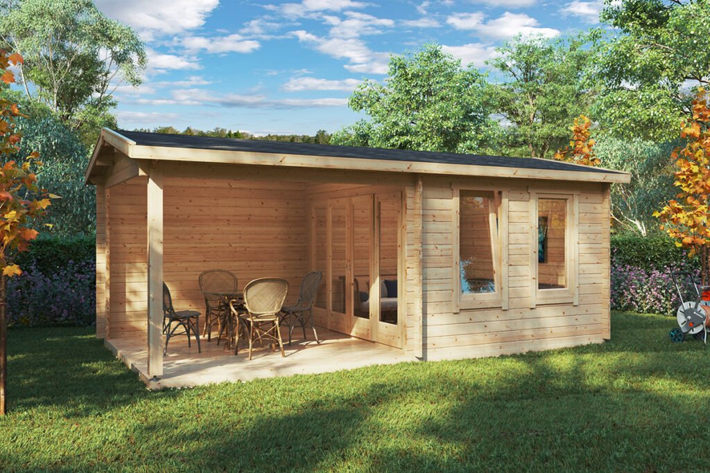 Abri de jardin avec auvent 20m2 au sol Nora E / 9M2 / 44MM Abri de jardin avec auvent « Nora E » | 3 x 6 m – Image 1