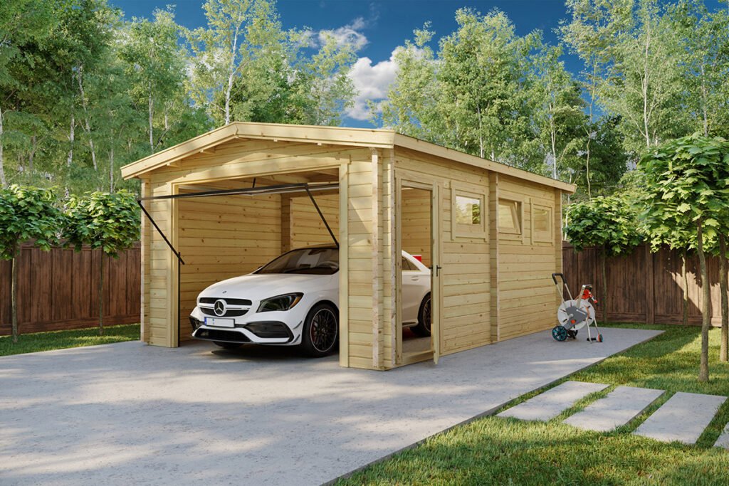 Garage bois en kit porte basculante Hansa Garage A / 21M2 / 70MM Garage en bois « Deluxe A » | 4 x 6 m – Image 1