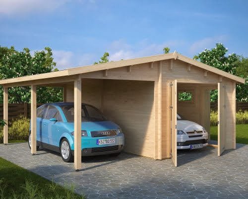 Carport adossé 2 voitures Hansa Garage G + GV2 Double carport garage en bois « Hansa G » | 6 x 6 m – Image 1