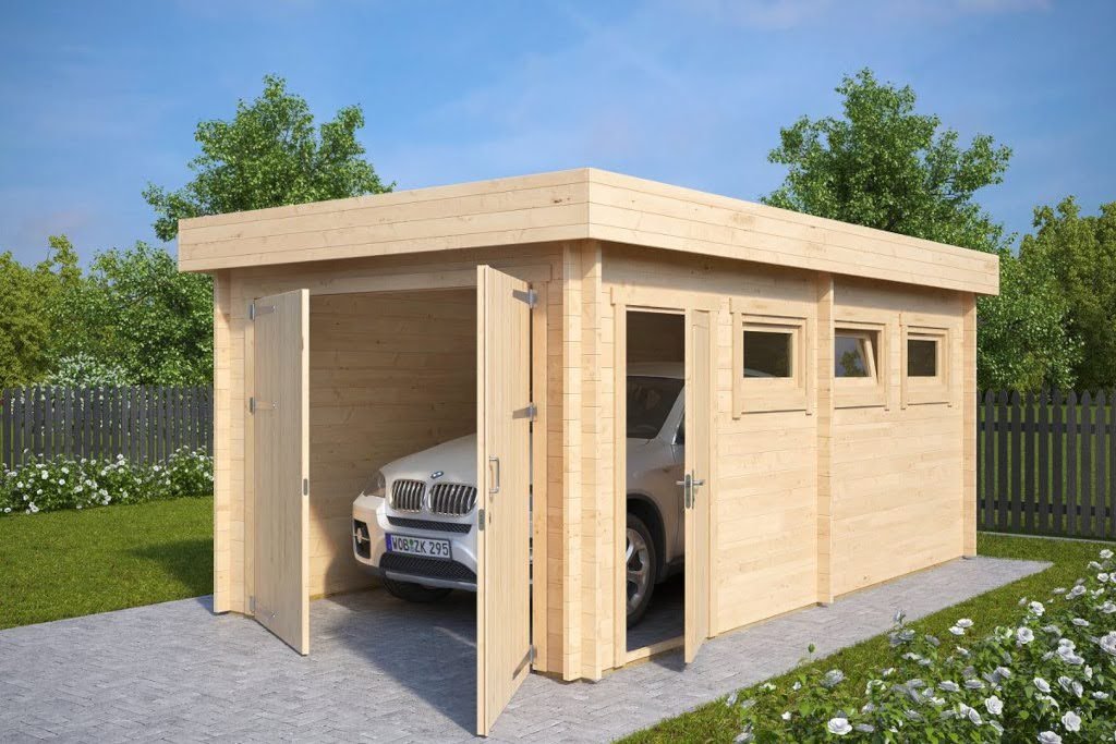 Garage en bois toit plait Hansa garage C +GV2 Garage en bois « Hansa Garage C » | 3 x 6 m – Image 1