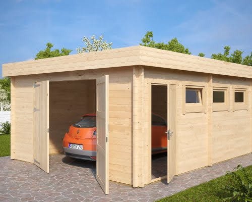 Garage en bois toit plat Hansa Garage D Garage en bois toit plat « Hansa D » | 5 x 6 m – Image 1