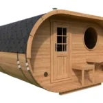 Grand sauna ovale avec terrasse | 4 x 4 m