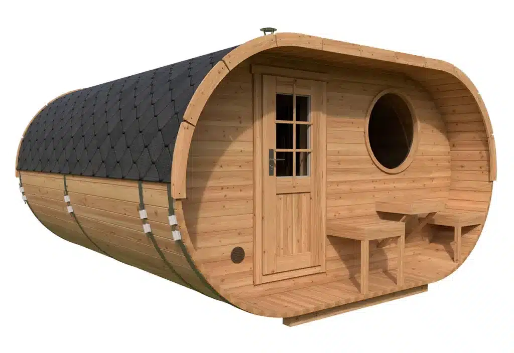 grosse-ovale-fasssauna-deluxe-TG009-03-1024x704 Grand sauna ovale avec terrasse | 4 x 4 m – Image 1