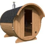 Petit sauna tonneau avec auvent | 3 x 2 m