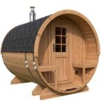 Sauna tonneau extérieur avec auvent | 3 x 2 m