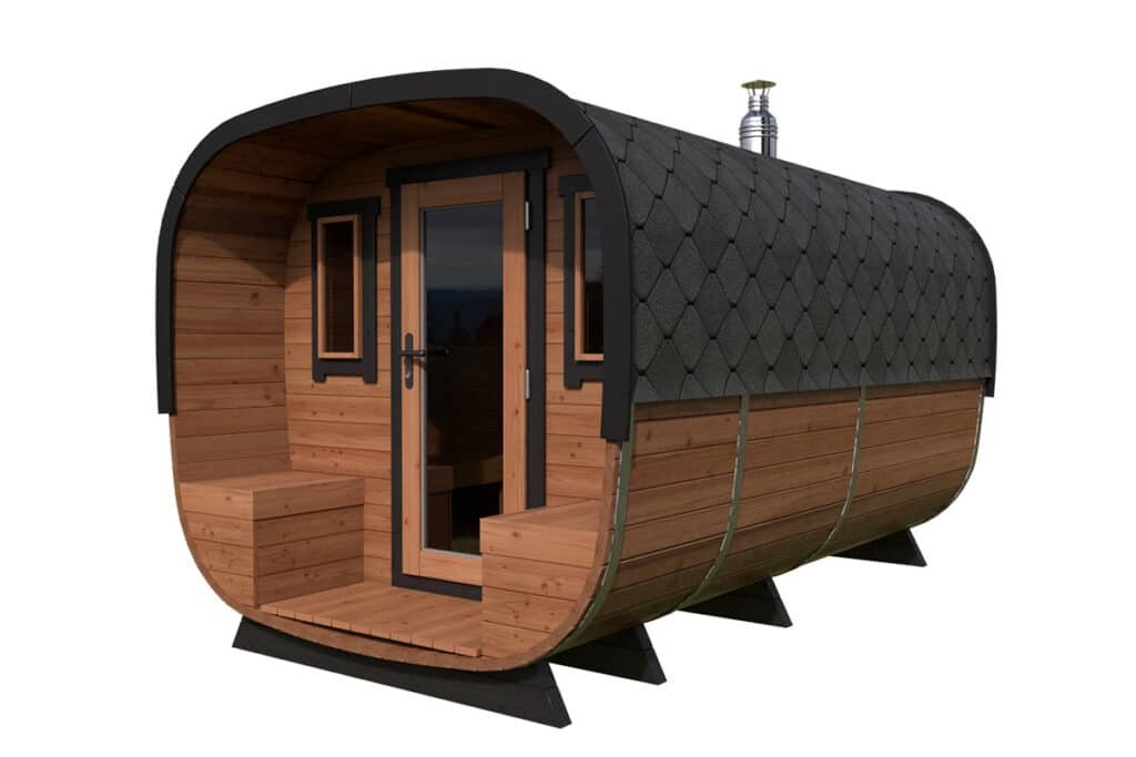 Large modern barrel sauna "Deluxe" | TG008 Sauna tonneau de luxe | 4 x 2 m – Image 1