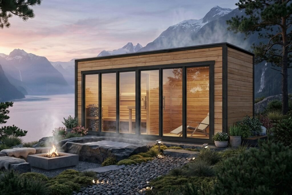 Large Modern Garden Sauna "Lyngen" | G0427 | Fjord Series Grand sauna contemporain « Lyngen » | 5 x 2 m – Image 1