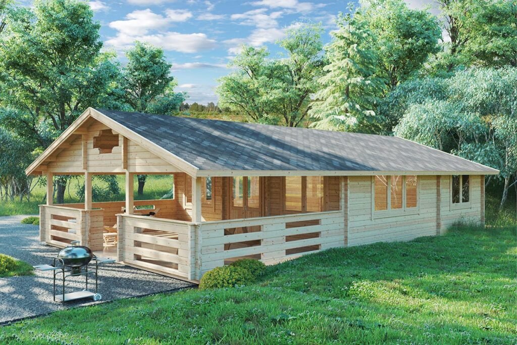 Two bedroom log cabin with veranda "Holiday F" | G0235 Maison en bois en kit « Holiday F » | 7 x 12 m – Image 1