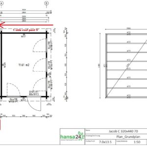 Abri de jardin « Jacob C »  personnalisé toit une pente arrière 12 m² | 5 x 3 m | murs 70mm
