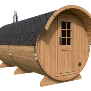 Sauna tonneau authentique avec auvent | 4 x 2 m