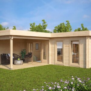 Chalet de jardin avec auvent « Corner Deluxe » 22 m² | 7 x 3 m