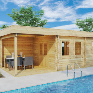 Sauna extérieur en kit avec auvent « Lucas E » 15 m² | 8 x 3 m