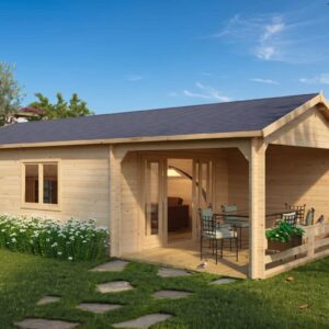 Studio de jardin avec auvent et rangement « Heinz » 22 m² | 9 x 4 m
