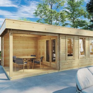 Chalet de jardin toit plat avec auvent « Jacob E » 12 m² | 7 x 3 m